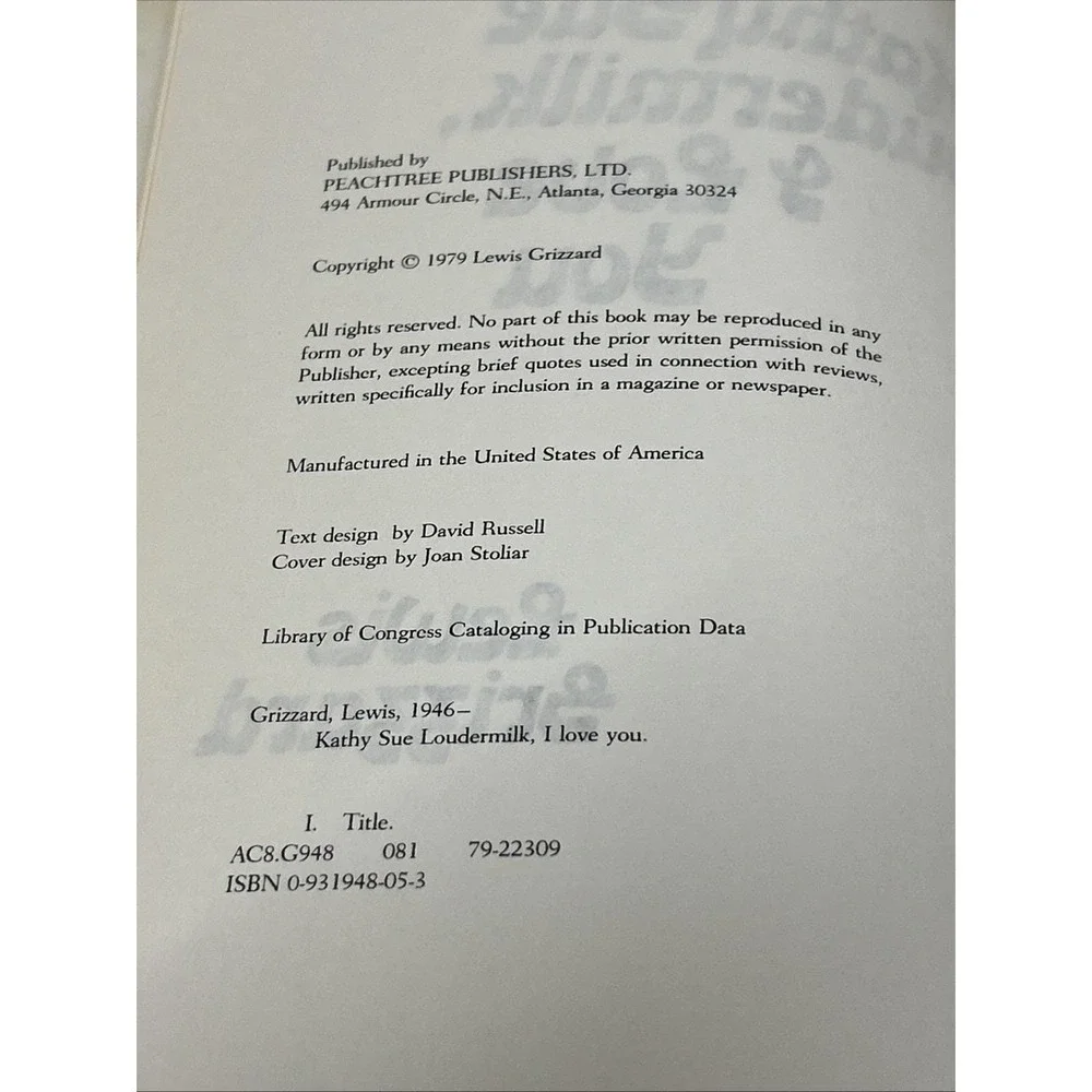 Vintage Book Kathy‎ Sue Loudermilk, I Love You: A Good Beer Joint Grizzard HCDJ